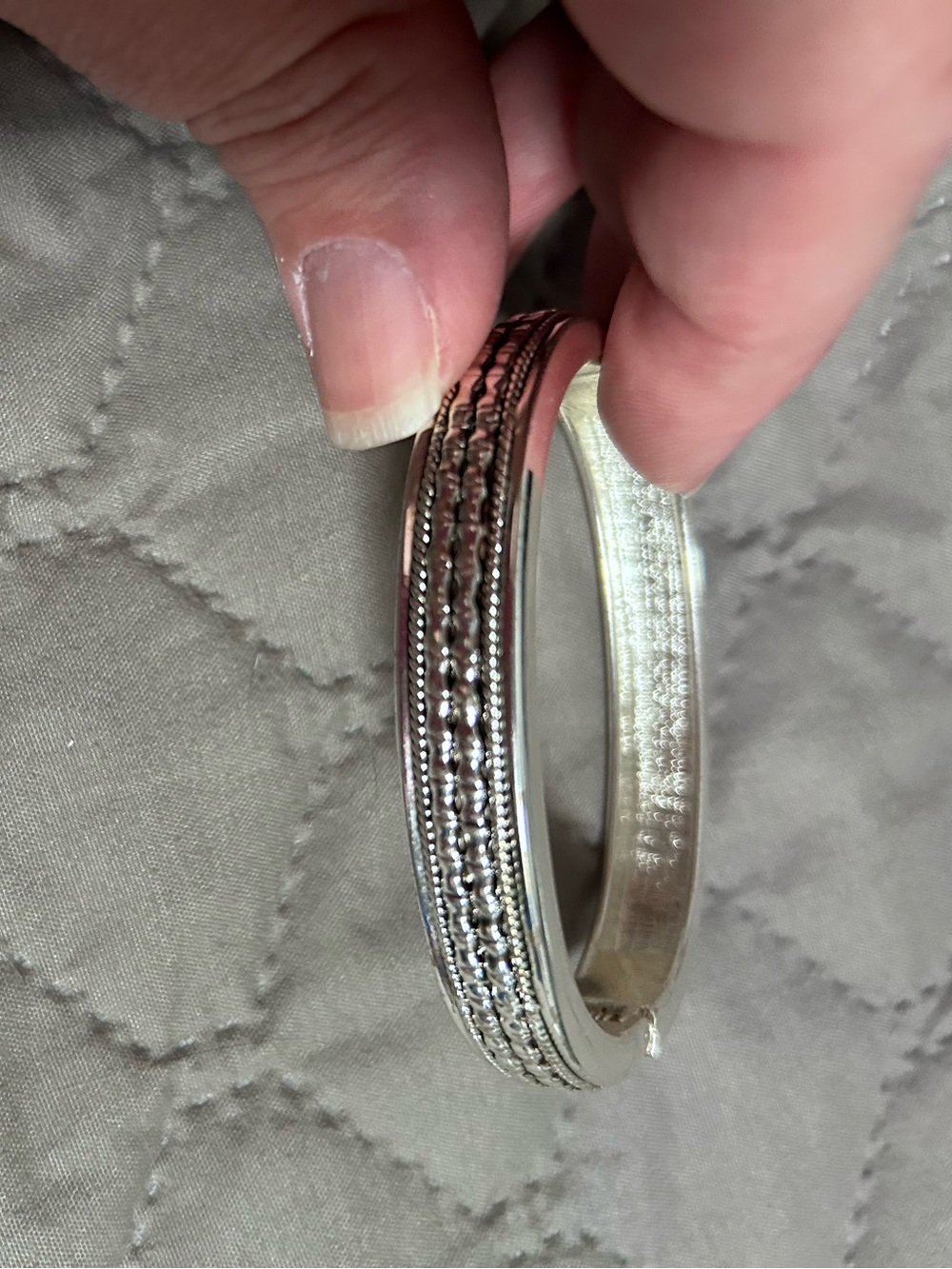 Textured Silver Hinged Bangle Bracelet
